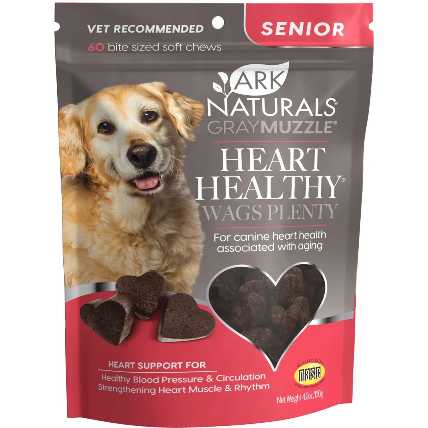 Ark Naturals Gray Muzzle Heart Health Senior Dog Treats, 60 Count