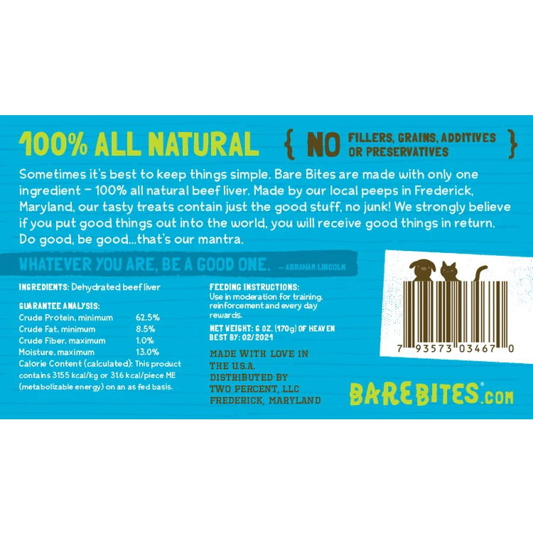 Bare Bites 100% All Natural Dehydrated Beef Liver Dog & Cat Treats, 1-lb Bag - Image 2