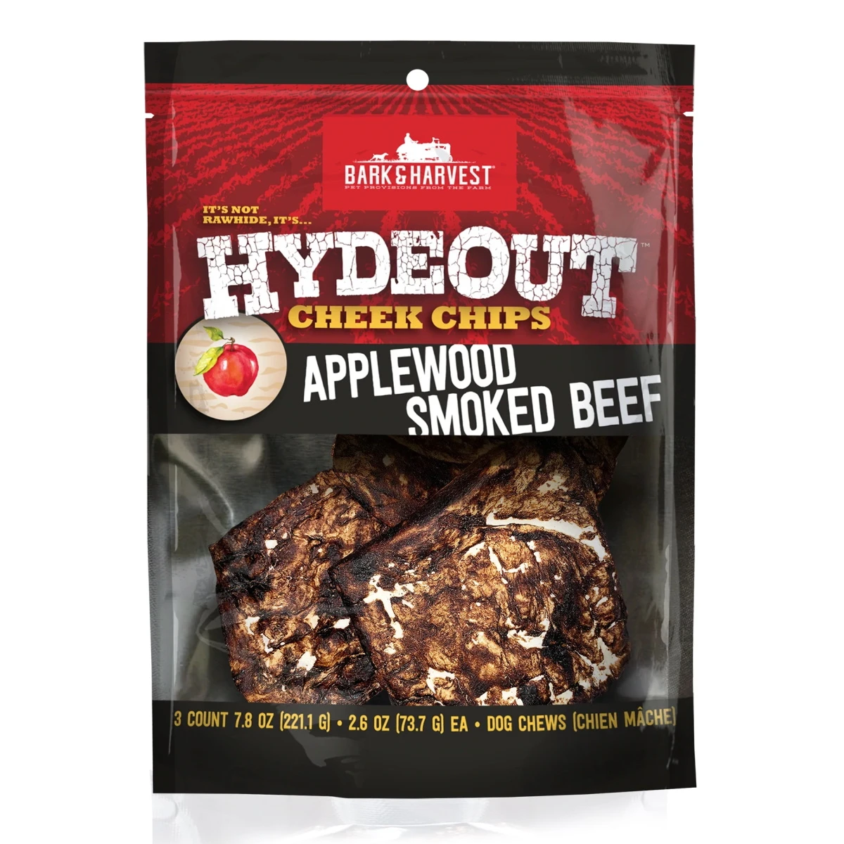 Bark & Harvest HydeOut Beef Cheek Chips Applewood Smoked Flavored Dog Chew Treats, 3-Pack
