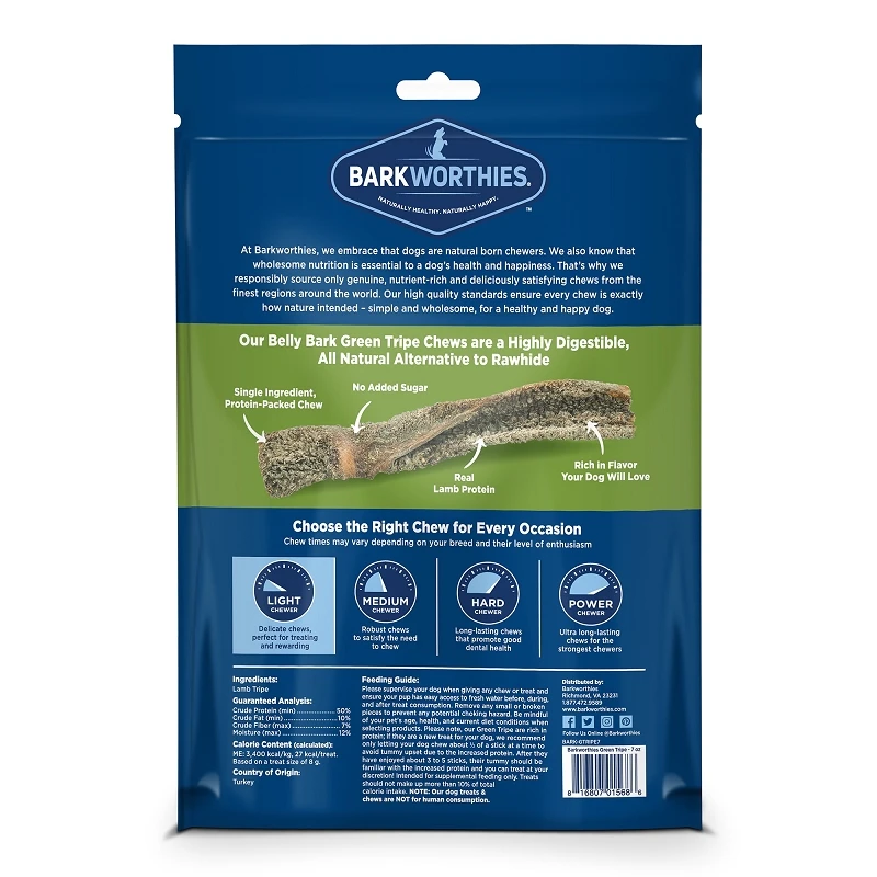 Barkworthies Belly Bark Green Tripe Sticks Dog Treats, 7-oz Bag - Image 2