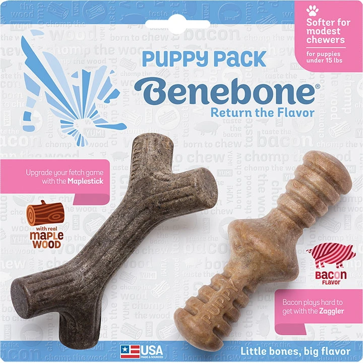 Benebone Puppy Pack With Zaggler & Maplestick Dog Chew Toys, Made In USA