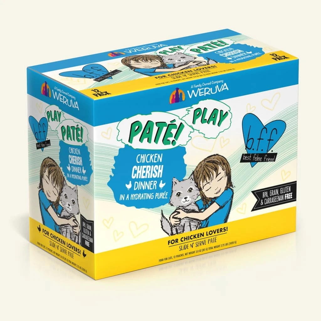 BFF Play Pate Lovers Chicken Cherish Wet Cat Food, 3-oz Pouch, Pack Of 12