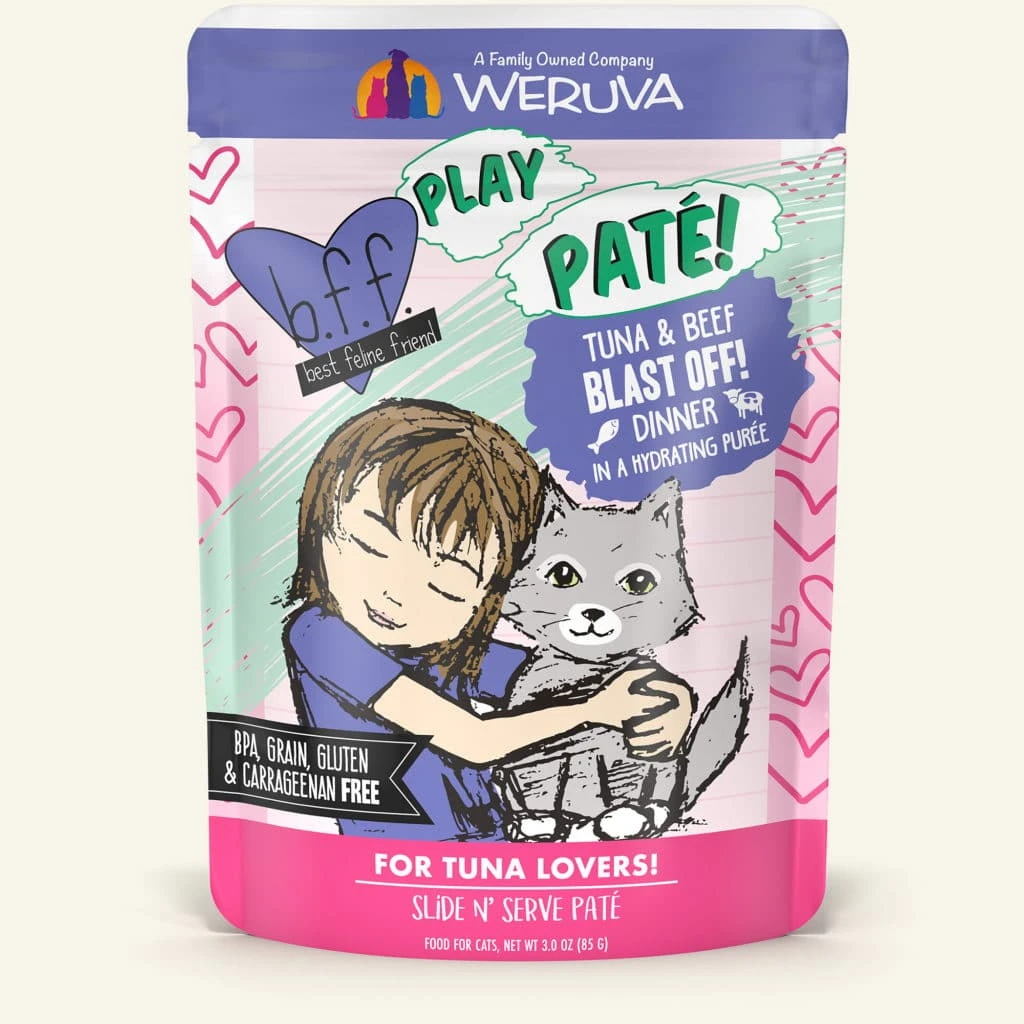 BFF Play Pate Lovers Tuna & Salmon Shhh Wet Cat Food, 3-oz Pouch, Pack Of 12 - Image 2
