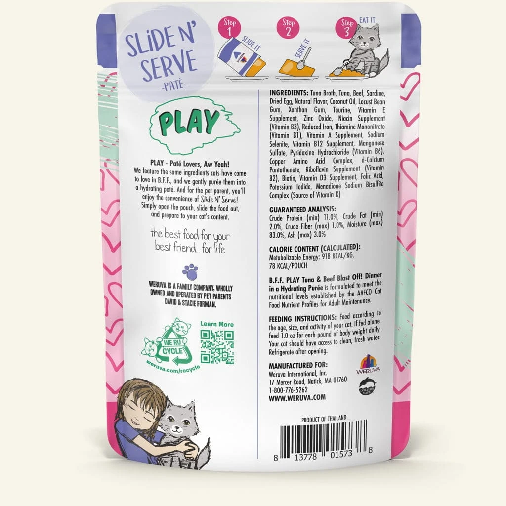 BFF Play Pate Lovers Tuna & Salmon Shhh Wet Cat Food, 3-oz Pouch, Pack Of 12 - Image 3