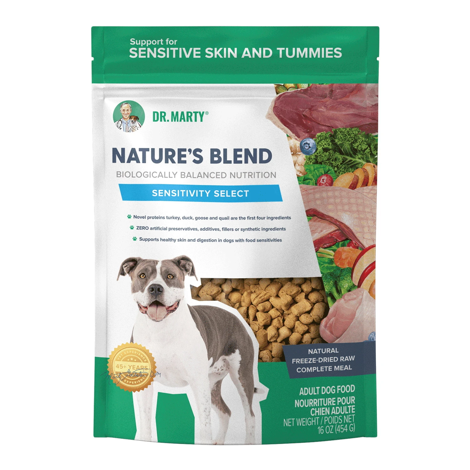 Dr. Marty Nature’s Blend Sensitivity Select Freeze-Dried Raw Dog Food, 16-oz Bag