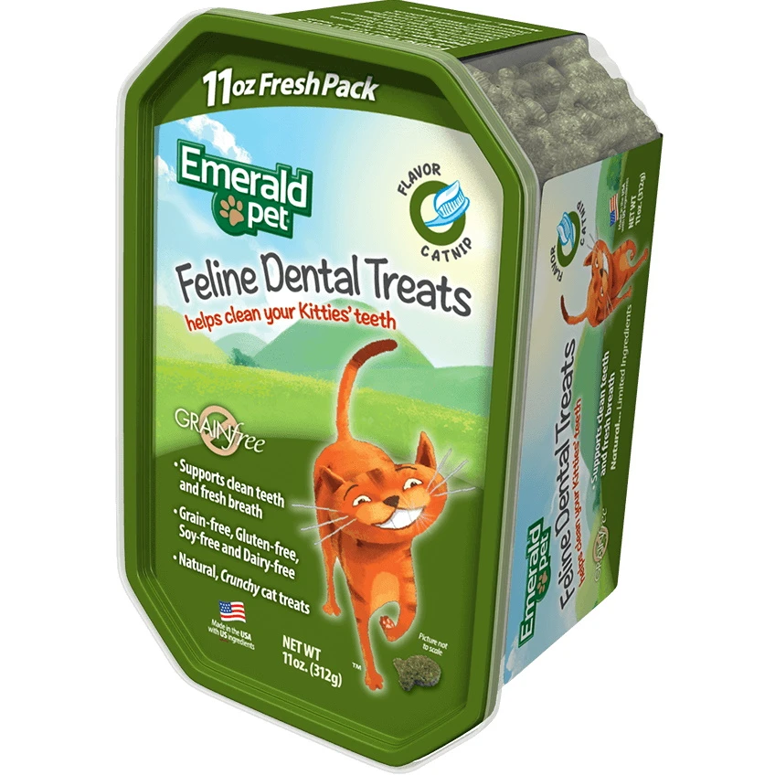 Emerald Pet Feline Dental Treats With Catnip Cat Treats, 11-oz