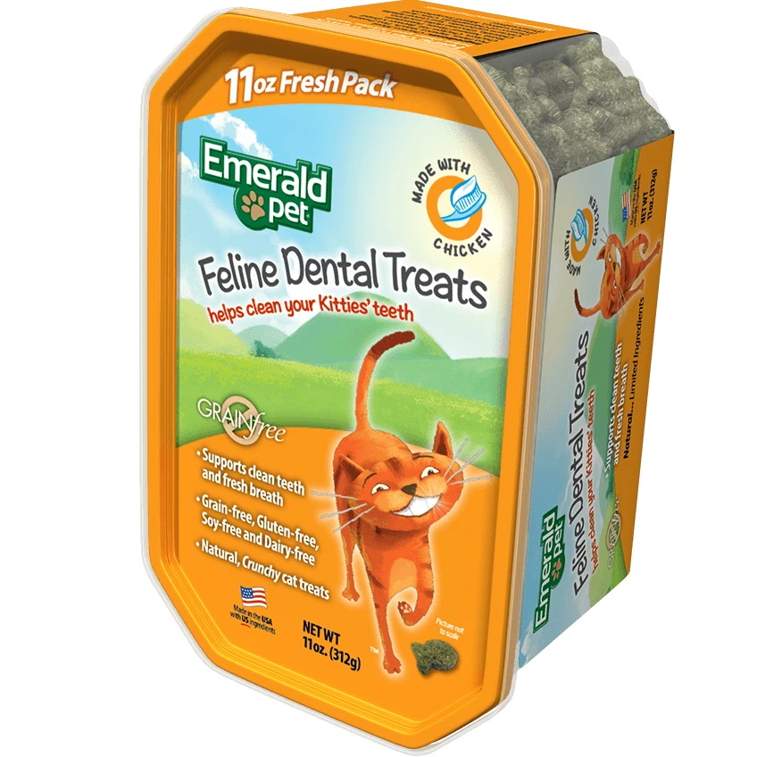Emerald Pet Feline Dental Treats With Chicken Cat Treats, 11-oz