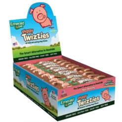 Emerald Pet Piggy Twizzies No-Rawhide Dog Chews 9", Case Of 20