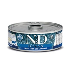 Farmina N&D Ocean Feline Tuna, Cod & Shrimps Canned Cat Food, 2.46-oz Cans, Case Of 24