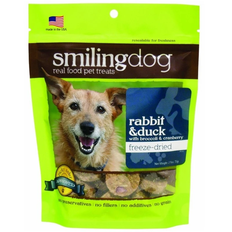 Herbsmith Smiling Dog Rabbit & Duck Freeze-Dried Dog Treats, 2.5-oz Bag