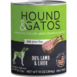 Hound & Gatos 98% Lamb & Liver Grain-Free Canned Dog Food, 13-oz, Case Of 12