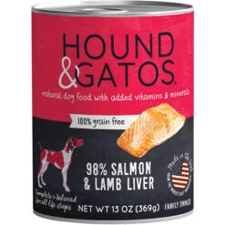 Hound & Gatos 98% Salmon & Lamb Liver Grain-Free Canned Dog Food, 13-oz, Case Of 12