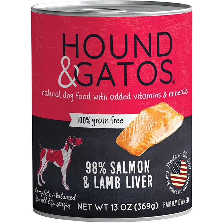 Hound & Gatos 98% Salmon & Lamb Liver Grain-Free Canned Dog Food, 13-oz, Case Of 12