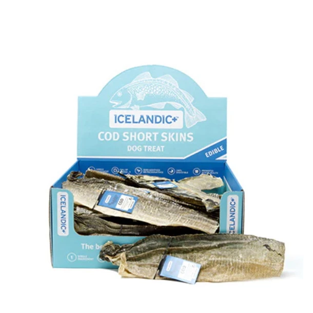 Icelandic+ Cod Short Skins Dog Chew Treats, Pack Of 36 Skin Chews
