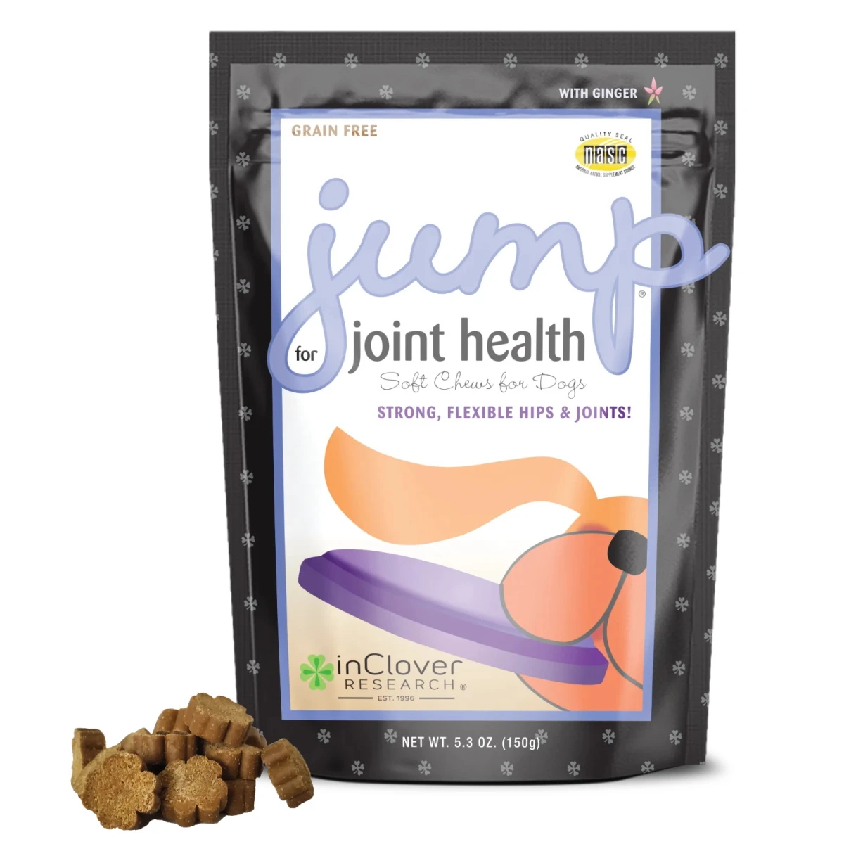 In Clover Jump Hip & Joint Dog Chew Supplement For Active Dogs, 4-oz Bag
