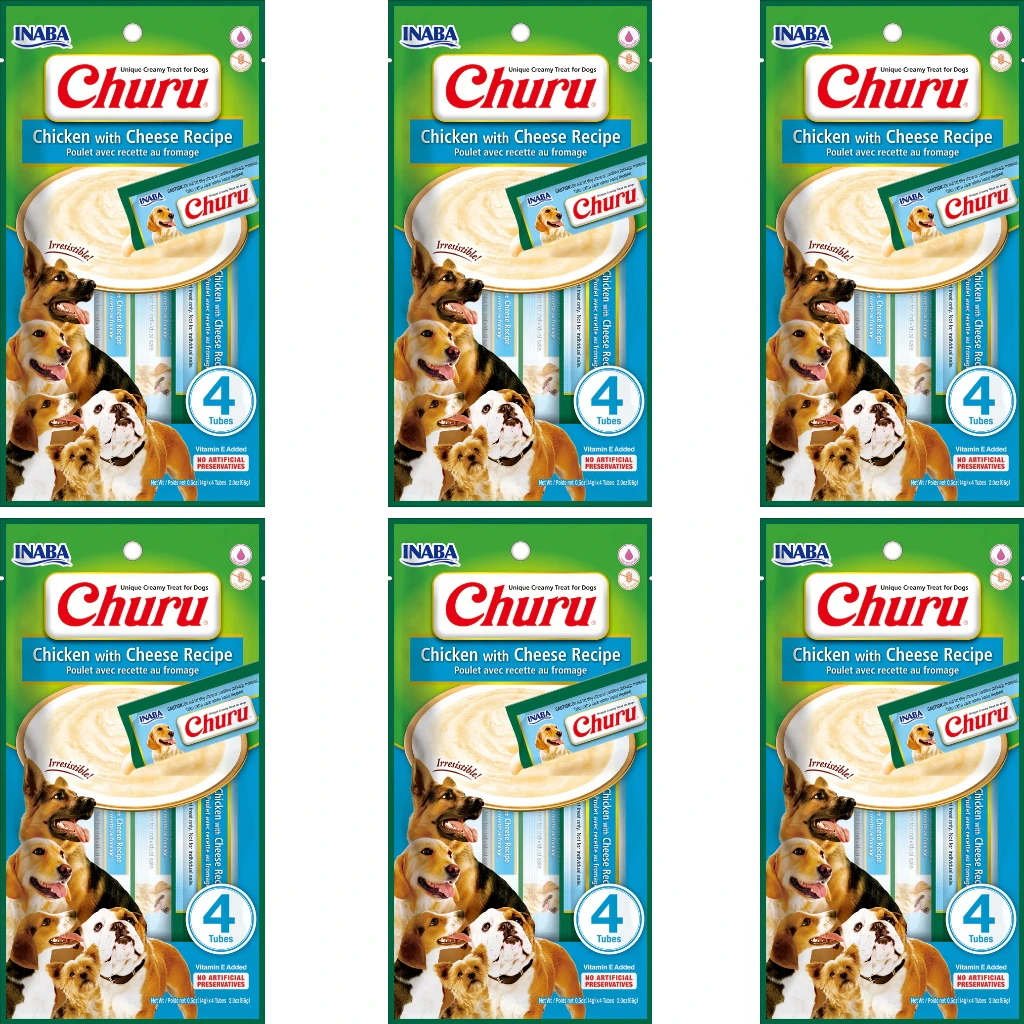 Inaba Churu Chicken With Cheese Puree Lickable Dog Treat, 0.5-oz Tubes, 6 Packs Of 4 Tubes