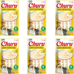 Inaba Churu Grain-Free Chicken With Cheese Puree Lickable Cat Treat, 0.5-oz Tubes, 6 Packs Of 4 Tubes