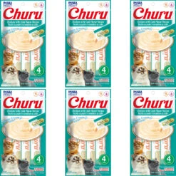 Inaba Churu Grain-Free Chicken With Crab Flavor Puree Lickable Cat Treat, 0.5-oz Tubes, 6 Packs Of 4 Tubes
