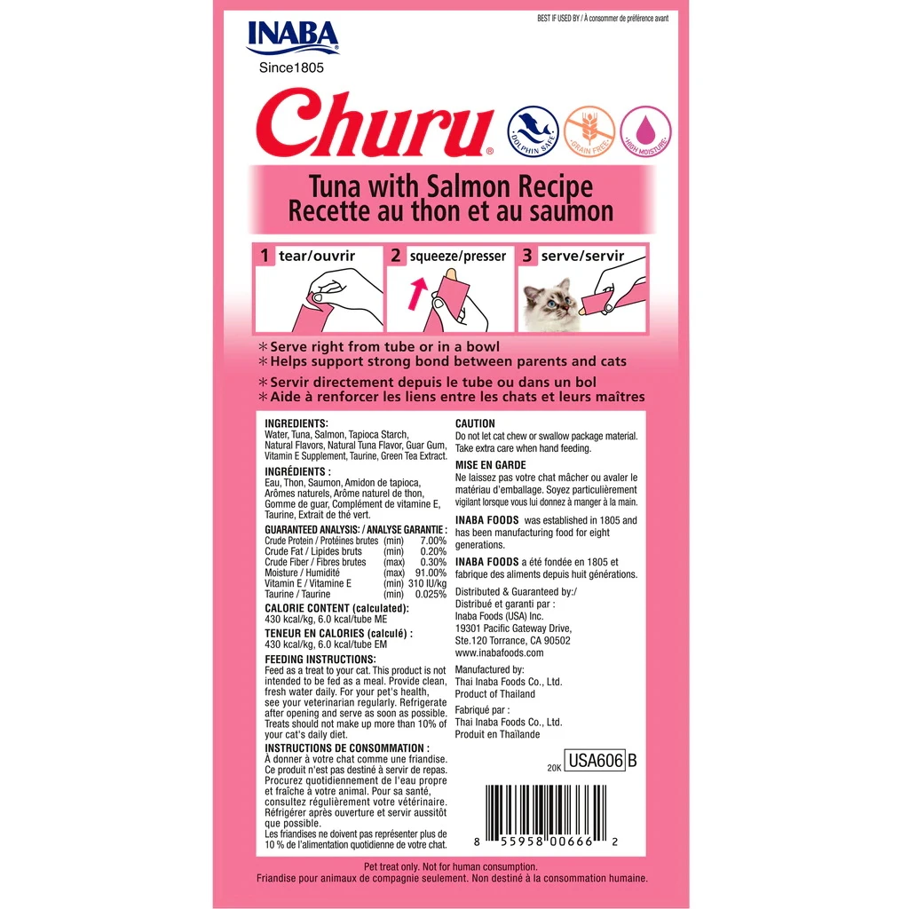 Inaba Churu Grain-Free Tuna With Salmon Puree Lickable Cat Treat, 0.5-oz Tubes, 6 Packs Of 4 Tubes - Image 2