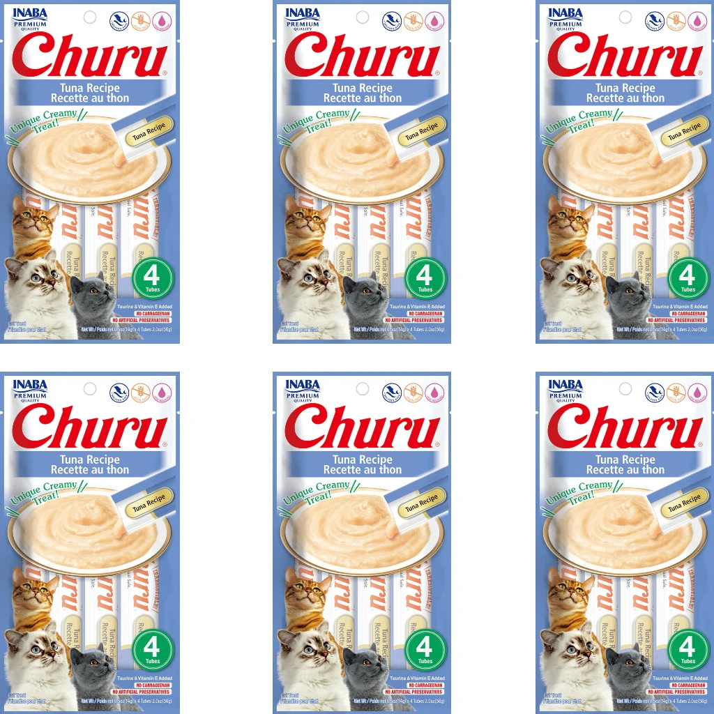 Inaba Churu Grain-Free Tuna Puree Lickable Cat Treat, 0.5-oz Tubes, 6 Packs Of 4 Tubes