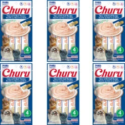 Inaba Churu Grain-Free Tuna With Beef Recipe Puree Lickable Cat Treat, 0.5-oz Tubes, 6 Packs Of 4 Tubes