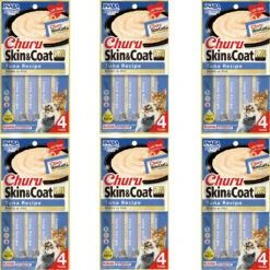 Inaba Churu Skin & Coat Tuna Puree Lickable Cat Treat, 0.5-oz Tubes, 6 Packs Of 4 Tubes