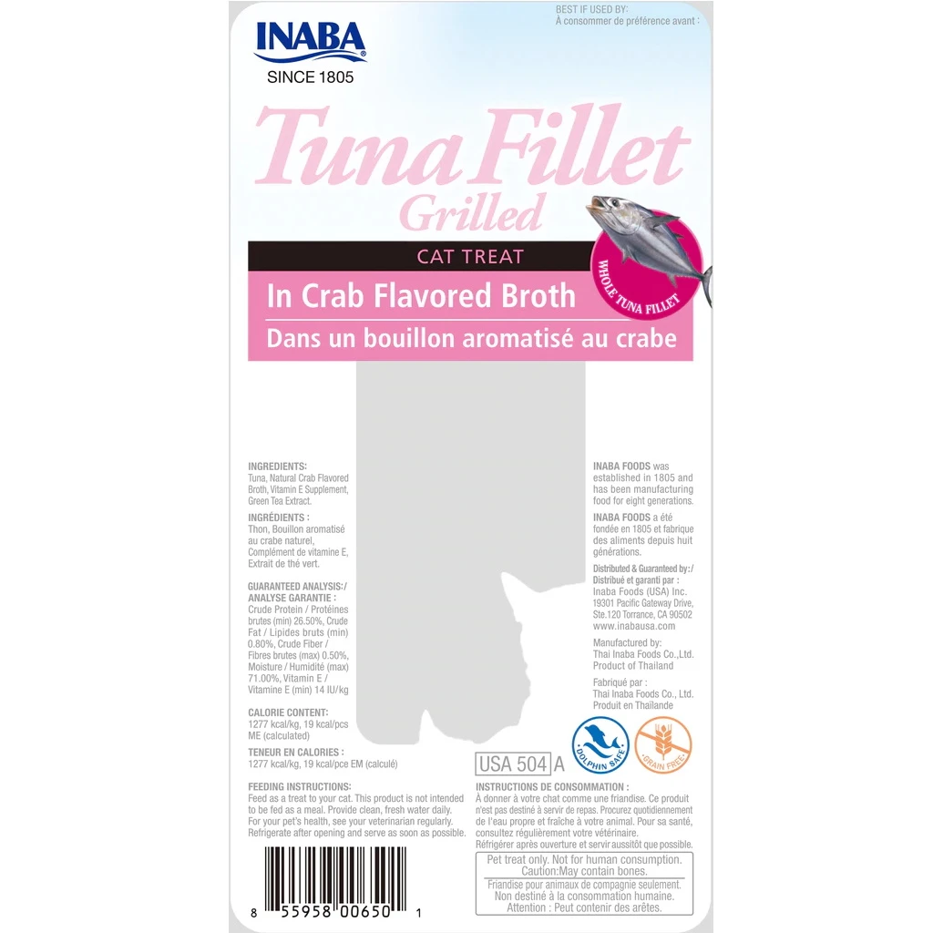 Inaba Grain-Free Grilled Tuna Fillet In Crab Broth Cat Treat, 0.52-oz Pouch, Pack Of 6 - Image 2