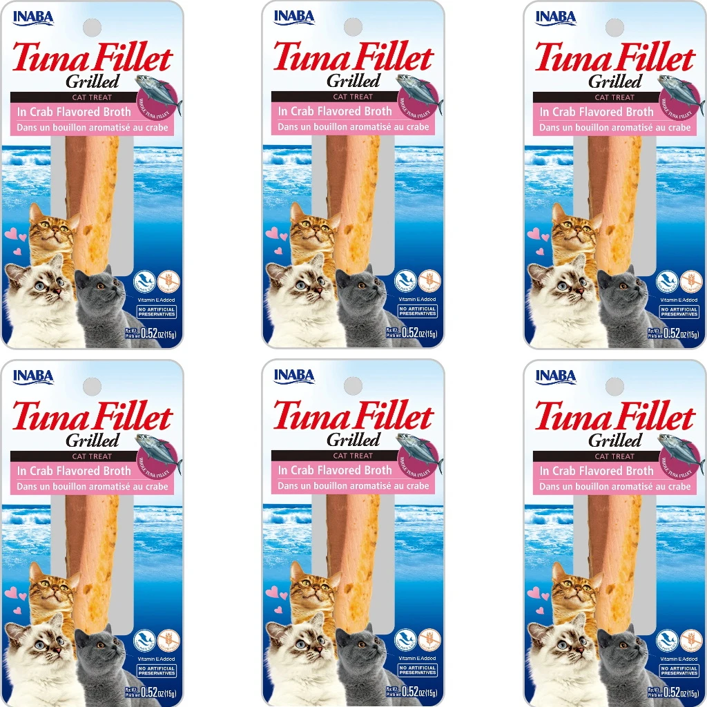 Inaba Grain-Free Grilled Tuna Fillet In Crab Broth Cat Treat, 0.52-oz Pouch, Pack Of 6