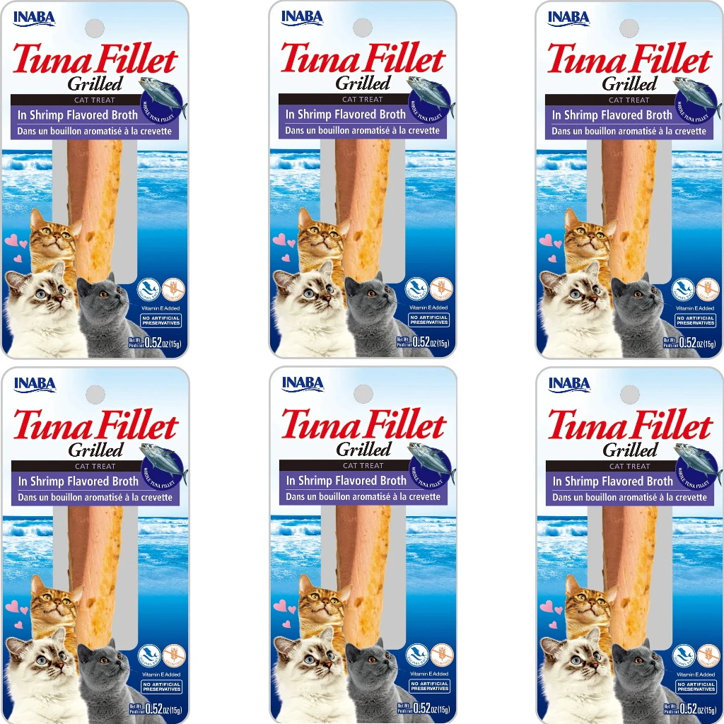 Inaba Grain-Free Grilled Tuna Fillet In Shrimp Flavored Broth Cat Treat, 0.52-oz Pouch, Pack Of 6