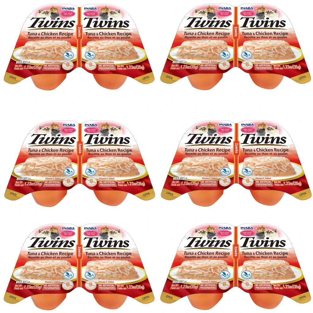 Inaba Twin Packs Tuna & Chicken Recipe Grain-Free Cat Food Topper, 1.4-oz, Case Of 6, 2-Packs