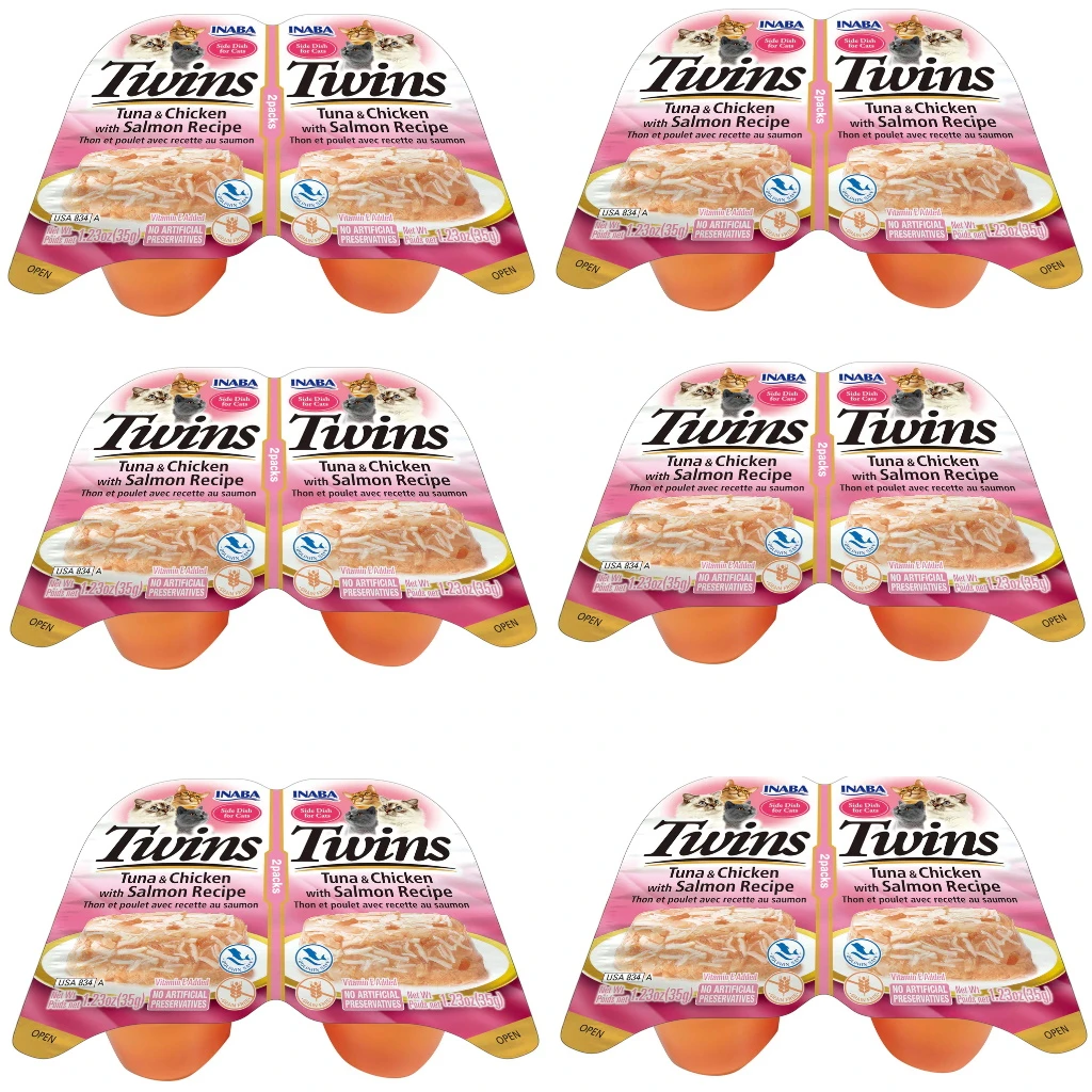 Inaba Twin Packs Tuna & Chicken With Salmon Recipe Grain-Free Cat Food Topper, 1.23-oz, Case Of 6, 2-Packs