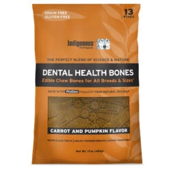 Indigenous Dental Health Bones Carrot & Pumpkin Flavor Dog Chew Treats, 17-oz Bag
