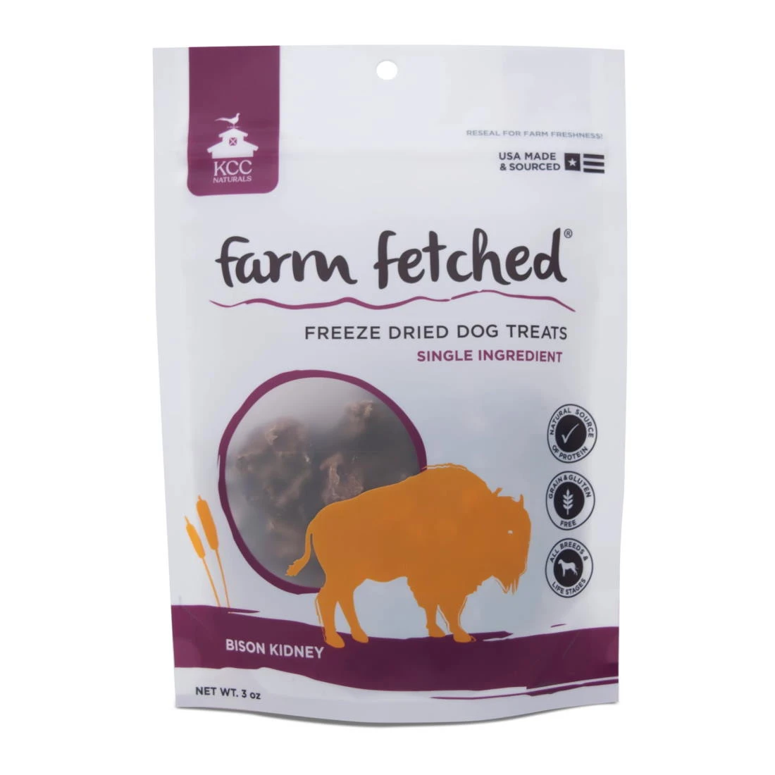 KCC Farms Freeze-Dried Bison Kidney Dog Treats, 3-oz Bag