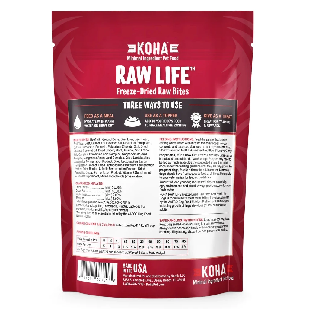 KOHA Freeze-Dried Raw Bites Beef Entree Dog Food, 14-oz Bag - Image 2