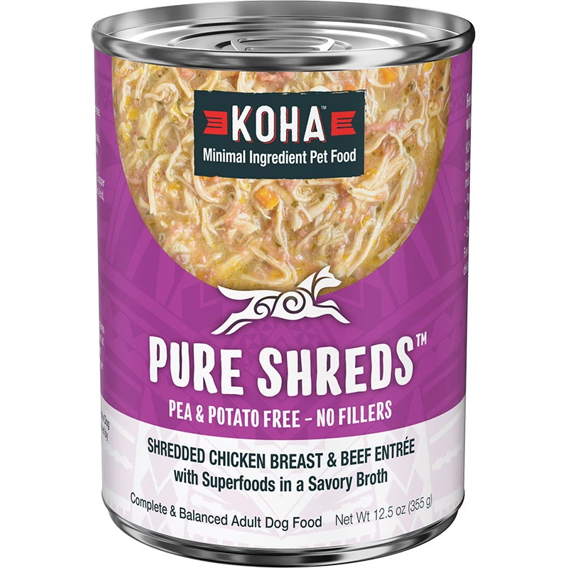 KOHA Pure Shreds Shredded Chicken Breast & Beef Entree Canned Dog Food, 12.5-oz, Case Of 12