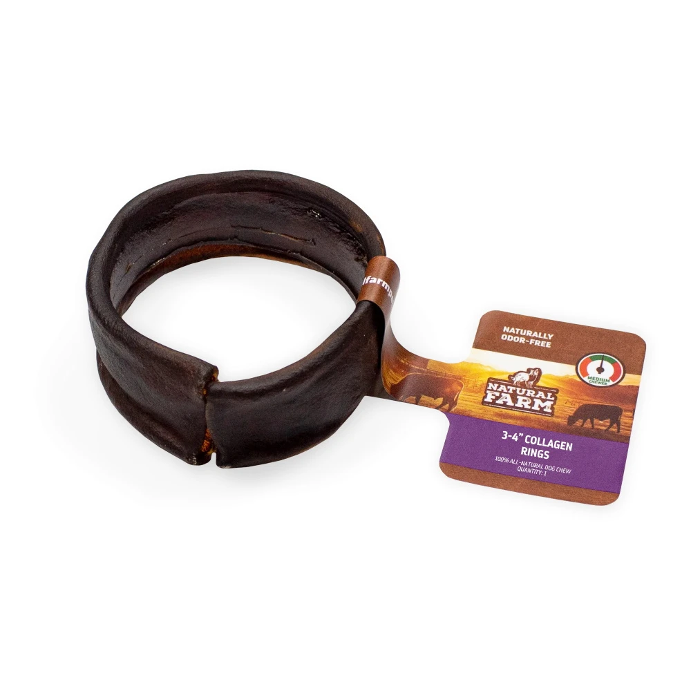 Natural Farm Beef Collagen Ring Dog Chews, 3-4-Inch, Case Of 40
