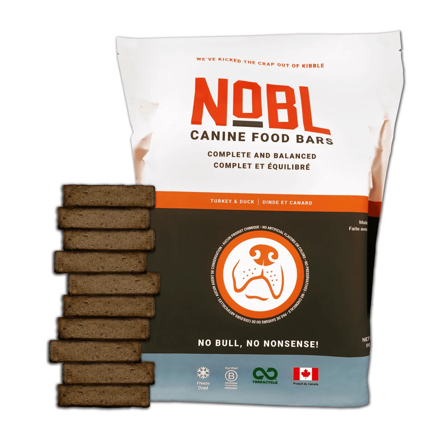 NOBL Adult Canine Freeze-Dried Food Bars: Turkey And Duck Recipe For Dogs, Bulk Pack Of 10 Bars