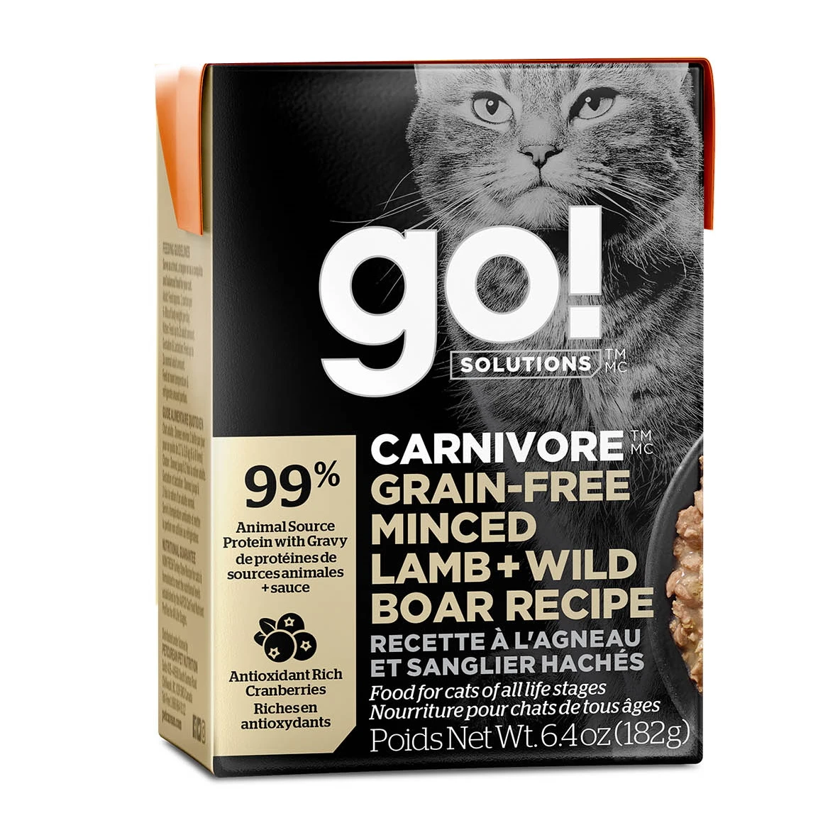 Petcurean Go! Solutions CARNIVORE Grain-Free Minced Lamb + Wild Boar Wet Cat Food, 6.4-oz, Case Of 24
