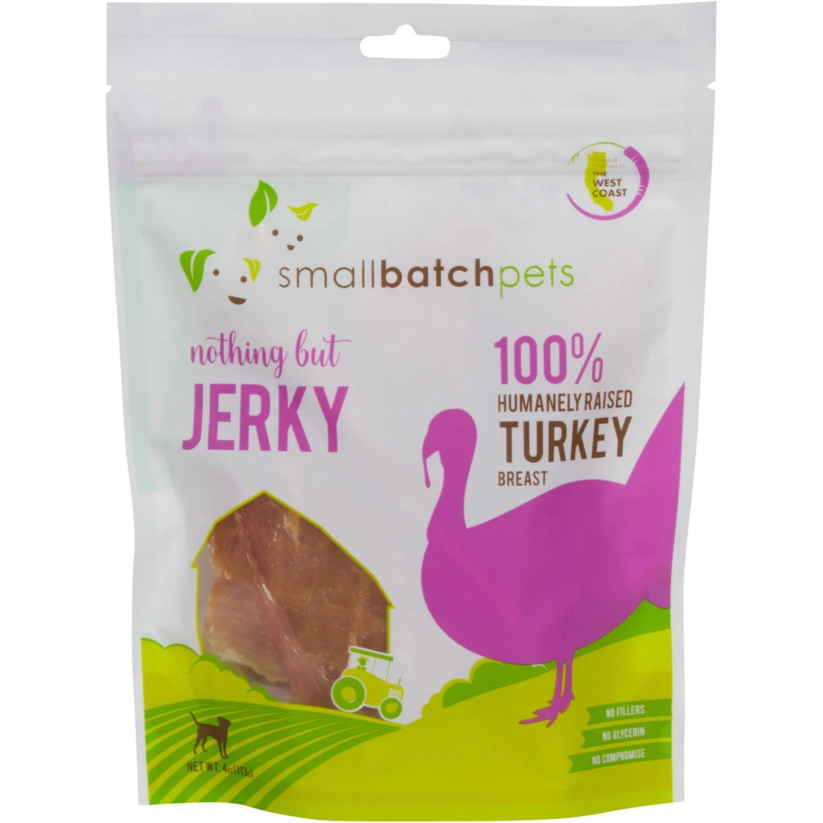 Small Batch Humanely Raised Turkey Breast Jerky Dog Treats, 4-oz Bag