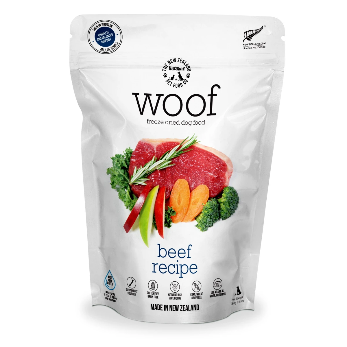 The New Zealand Natural Pet Food Co. Woof Beef Recipe Freeze-Dried Dog Food, 9.9-oz Bag