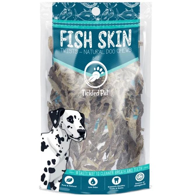 Tickled Pet Icelandic Fish Skin Twists Natural Dog Chews, 8-oz Bag
