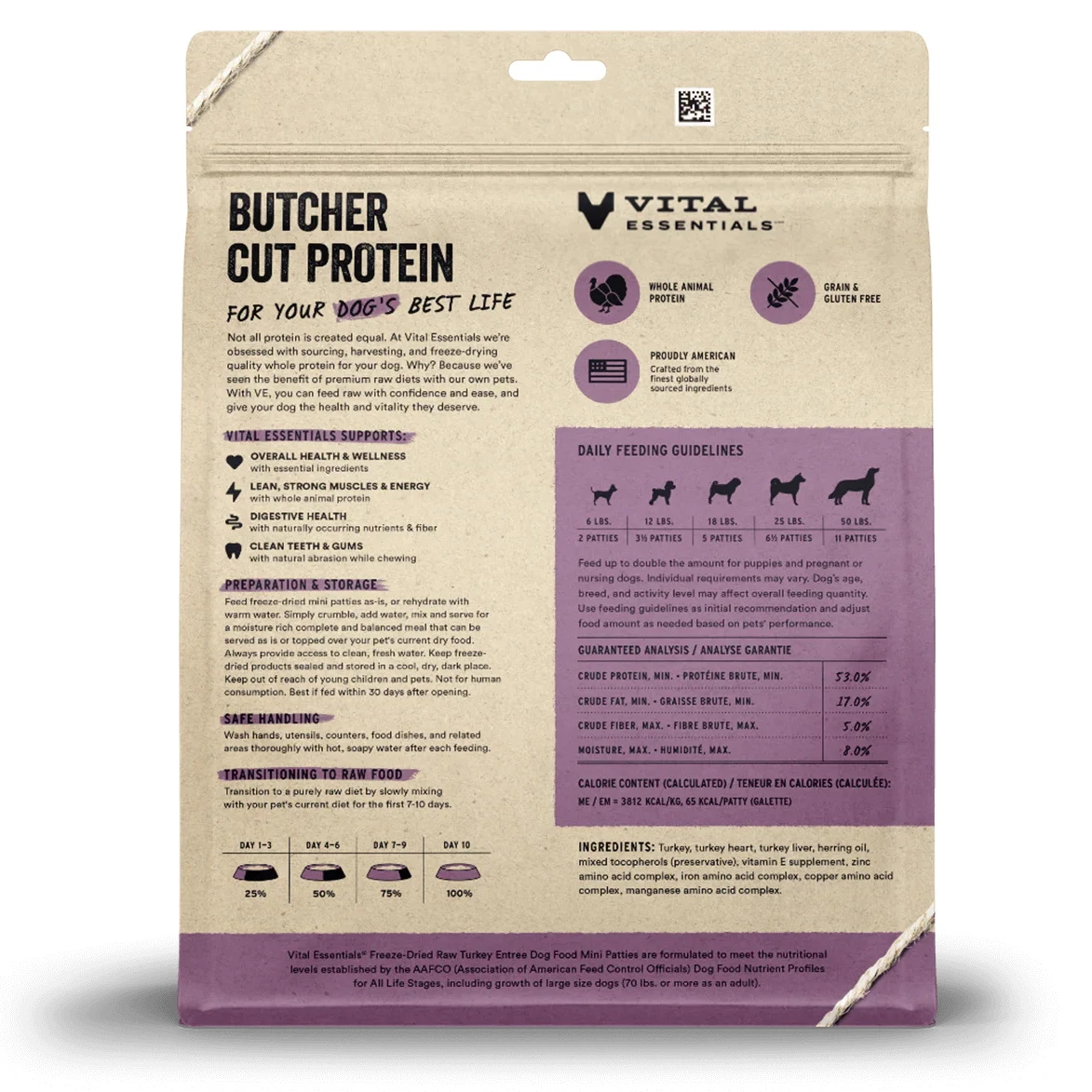 Vital Essentials Freeze-Dried Raw Turkey Mini Patties Dog Food, 14-oz Bag - Image 2