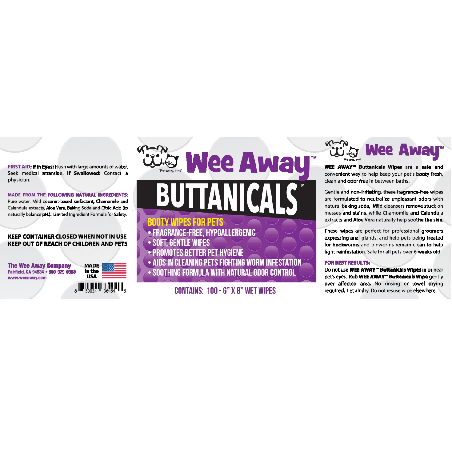 Wee Away Buttanicals Grooming Wipes For Dogs & Cats, 100-Count - Image 2