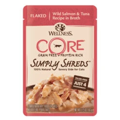 Wellness CORE Simply Shreds Grain-Free Wild Salmon & Tuna Wet Cat Food Topper, 1.75-oz, Case Of 12