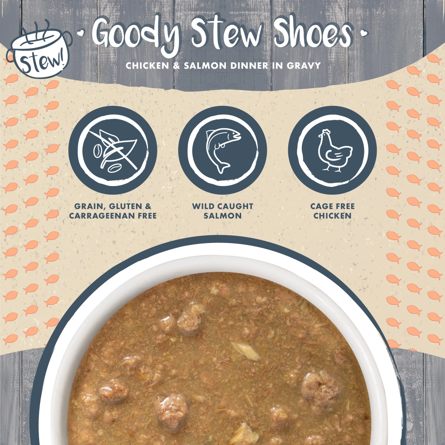 Weruva Classic Cat Goody Stew Shoes Chicken & Salmon In Gravy Stew Canned Cat Food, 2.8-oz Can, Case Of 12 - Image 2