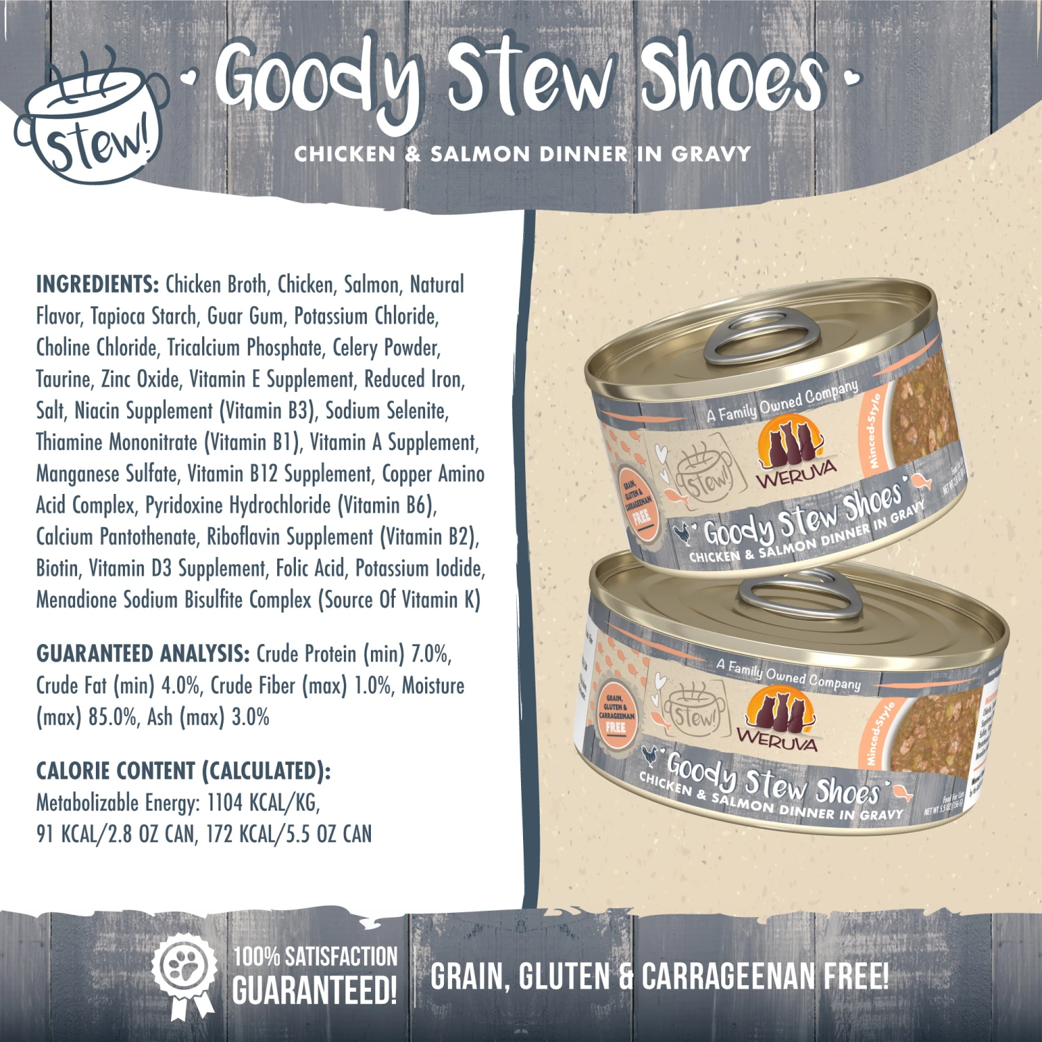 Weruva Classic Cat Goody Stew Shoes Chicken & Salmon In Gravy Stew Canned Cat Food, 2.8-oz Can, Case Of 12 - Image 3