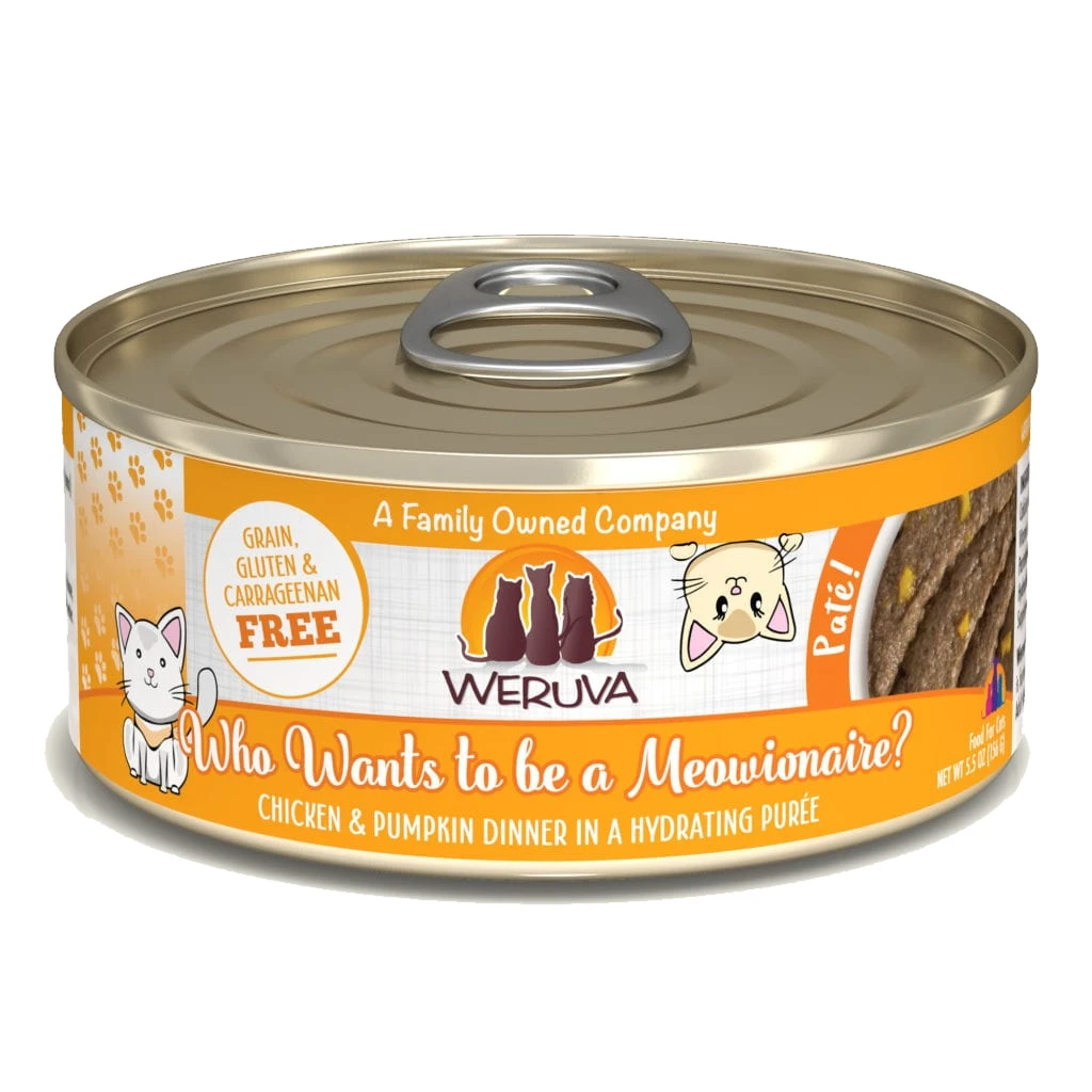 Weruva Classic Cat Who Wants To Be A Meowionaire Chicken & Pumpkin Pate Canned Cat Food, 5.5-oz Can, Case Of 8