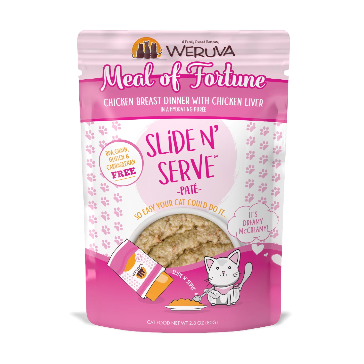 Weruva Slide N' Serve Meal Of Fortune Chicken Breast Pate Grain-Free Cat Food Pouches, 5.5-oz Pouch Case