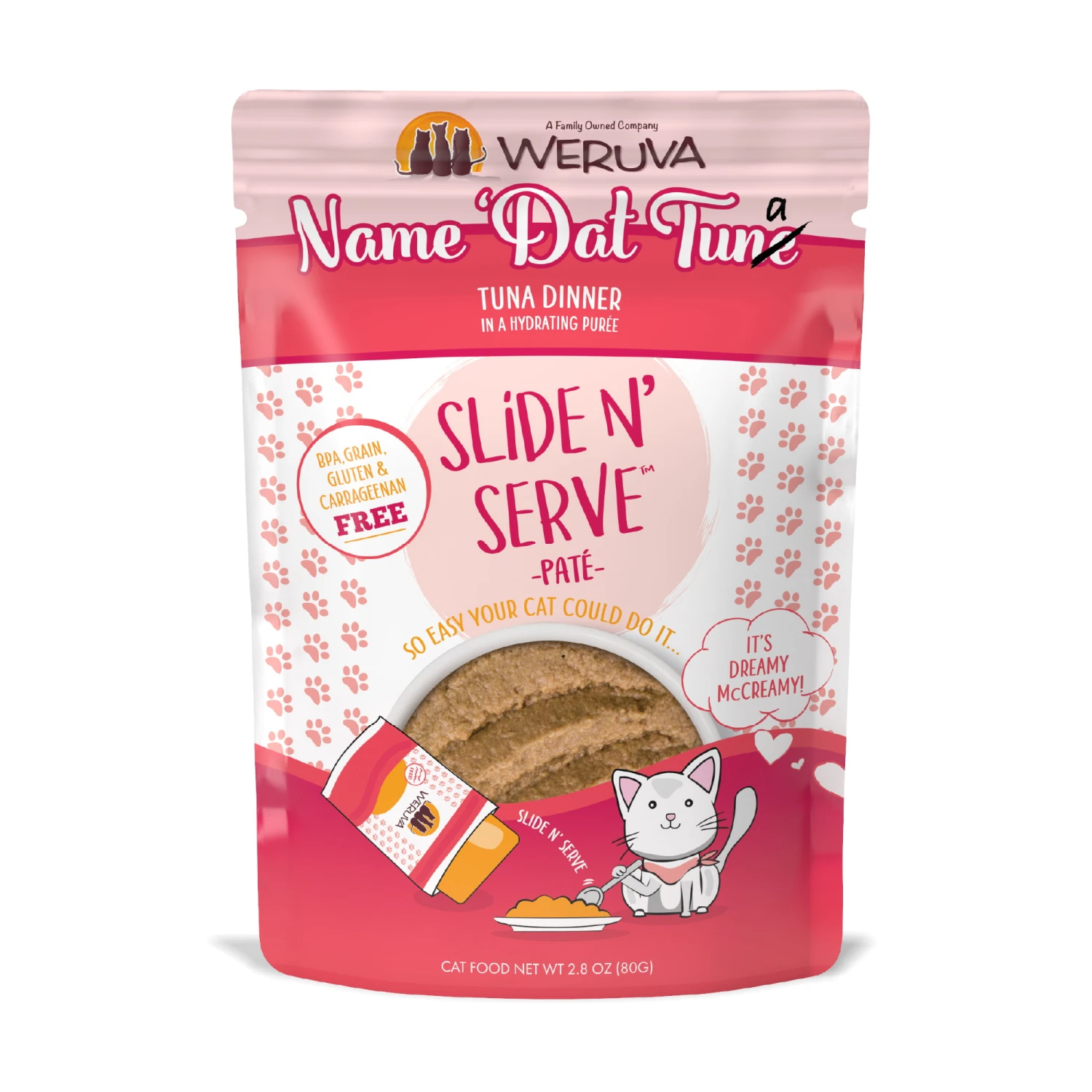 Weruva Slide N' Serve Name 'Dat Tuna Pate Grain-Free Cat Food Pouches, 2.8-oz Pouch Case Of 12